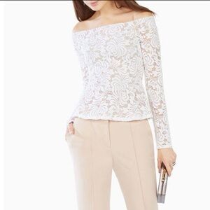 BCBGMaxAzria Lace Off the Shoulder Peplum Blouse